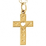 14K Yellow Gold Children s Cross W Heart Pendant