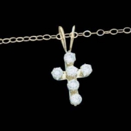 14K Yellow Gold CZ Child Cross Pendant With 15 Chain
