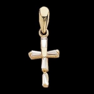 14K Yellow Gold Cross With CZ Baguette And 15 Chain