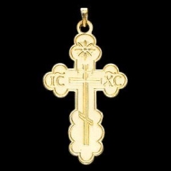 14K Yellow Gold Die Struck Orthodox Cross Pendant