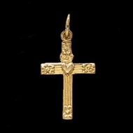 14K Yellow Gold Child s Cross W Heart Pendant