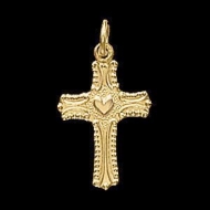 14K Yellow Gold Child s Cross Pendant W Heart