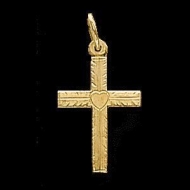 14K Yellow Gold Child s Cross Pendant W Heart