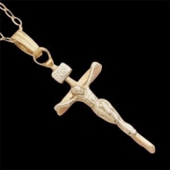 14K Yellow Gold Crucifix Pendant W Chain