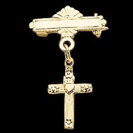 14K Yellow Gold Cross W Heart Baptismal Pin