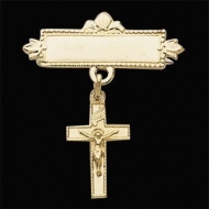 14K Yellow Gold Crucufix Baptismal Pin