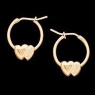 14K Yellow Gold Children s Hoop Earring W Two Hearts