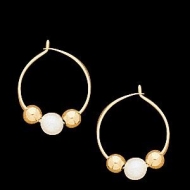 14K Yellow Gold Children s Hoop Earring W Beads And Pearl
