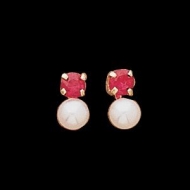 14K Yellow Gold Children s Button Earring W Imitation Ruby