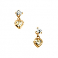 14K Yellow Gold Children s Heart Cubic Zirconia Dangle Earring