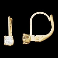 14K Yellow Gold Children s Square Cubic Zirconia Leverback earring