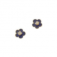 14K Yellow Gold Children s Flower Enamel Earring W Cubic Zirconia