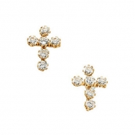 14K Yellow Gold Children s Cross Earring W Cubic Zirconia