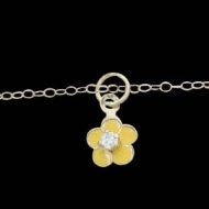 14K Yellow Gold Child Enamel Pendant W CZ And Chain