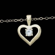 14K Yellow Gold Child Heart Pendant W CZ And Chain