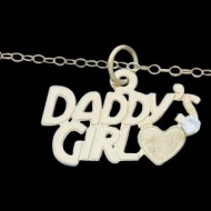 14K Yelow Gold Child DAD D GIRL Pendant W CZ and Chain