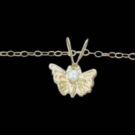 14K Yellow Gold Child Butterfly Pendant W CZ And Chain