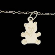 14K Yellow Gold Child Teddy Bear Pendant W Chain