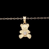 14K Yellow Gold TEDDY BEAR W CZ and 15 Chan