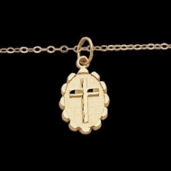 14K Yellow Gold OVAL CROSS Pendant With 15  Chain