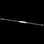 14K Yellow Gold Teen Rectangle I D Figaro Bracelet