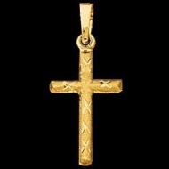 14K Yellow Gold Teen Tubular Diamond Cut Cross Bracelet
