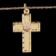 14K Yellow Gold Child Cross W Rose Gold Flower W 16 Chain