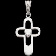 Sterling Silver Teen Cross W  Heart Pendant