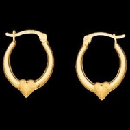 14K Yellow Gold Teen Hoop Earring W Heart
