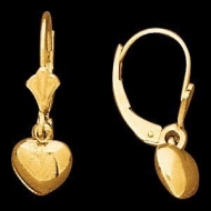14K Yellow Gold Teen LeverBack Heart Earring
