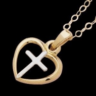 14K Yellow Gold Teen Heart W Cross Pendant W Chain