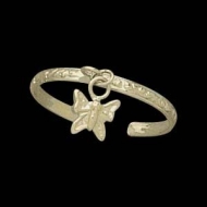 14K Yellow Gold Teen Etched Butterfly Toe Ring