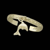 14K Yellow Gold Teen Etched Dolphin Toe Ring