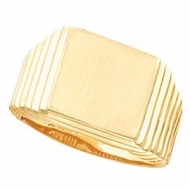 14K Gold Gents Ring W Brush Finished Top