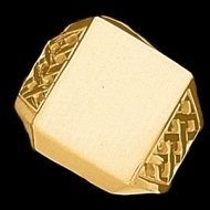 14K Gold Gents Signet Ring W Brush Finished Top