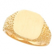 14K Gold Gents Signet Ring W Brush Finished Top