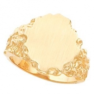 14K Gold Gents Signet Ring W Brush Finished Top