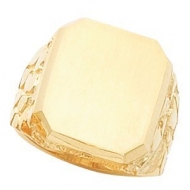 14K Gold Gents Signet Ring W Brush Finished Top