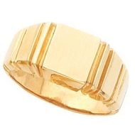 14K Gold Gents Signet Ring W Brush Finished Top