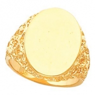 14K Gold Gents Signet Ring W Brush Finished Top