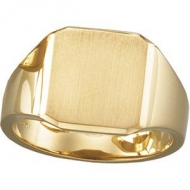 14K Gold Gents Solid Signet Ring W Brush Finished Top