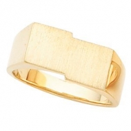 14K Gold Gents Signet Ring W Brush Finished Top