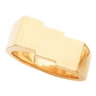 14K Gold Gents Signet Ring W Brush Finished Top