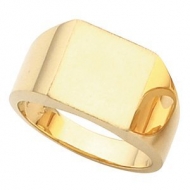 14K Gold Gents Solid Signet Ring W Brush Finished Top