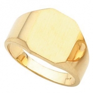 14K Gold Gents Octagon Signet Ring W Brush Finished Top