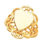 14K Gold Ladies Heart Signet Ring W Filigree Design