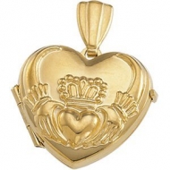 Solid 14K Yellow Gold Small Claddagh Heart Locket