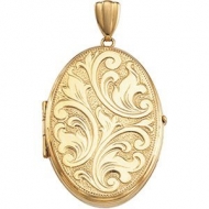 14K Yellow Gold Large Embossed Oval Locket