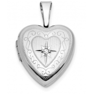 14K White Gold Heart Shaped Locket W Diamond