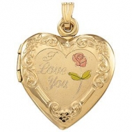 Solid 14k Yellow Gold Heart   I Love You  Picture Locket